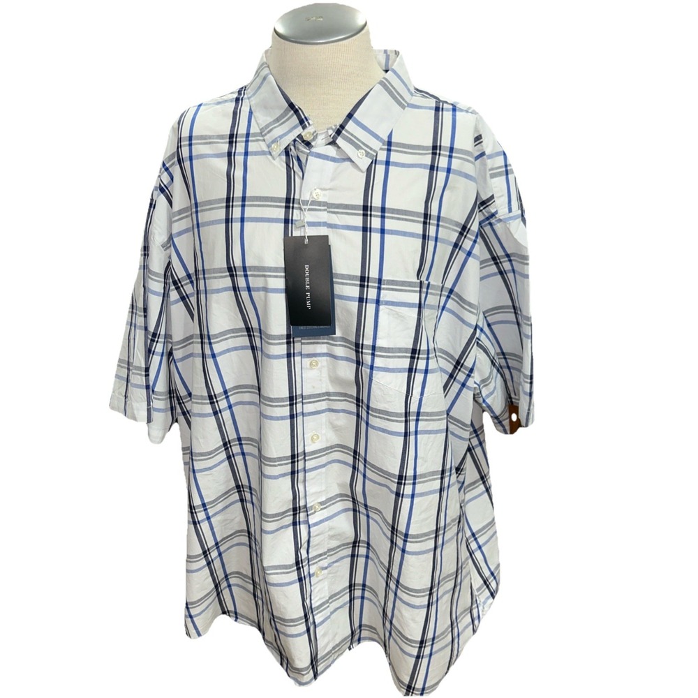 Double Pump Mens 3XL Button Down Short Sleeve Plaid Shirt Big & Tall Multicolor